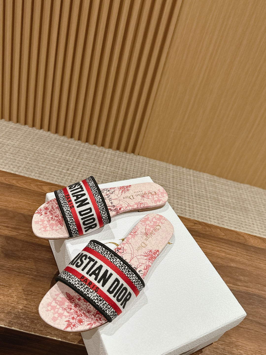 DIOR 26S SLIDE SANDALS IN RED TOILE PRINT LOGO STRAP mysite