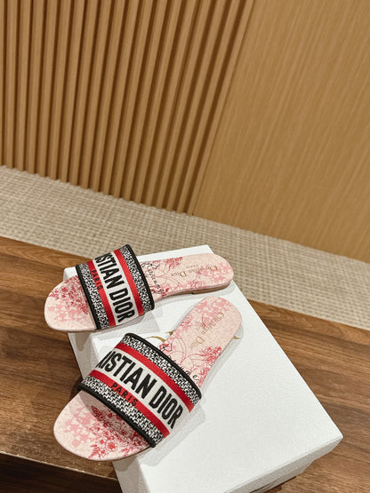 DIOR 26S SLIDE SANDALS IN RED TOILE PRINT LOGO STRAP mysite