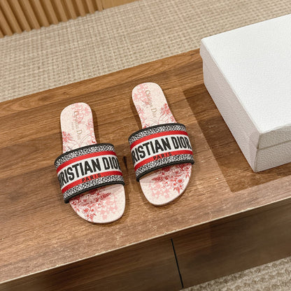 DIOR 26S SLIDE SANDALS IN RED TOILE PRINT LOGO STRAP mysite