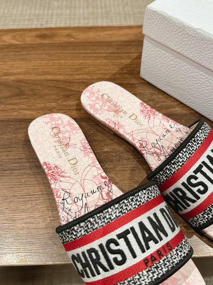DIOR 26S SLIDE SANDALS IN RED TOILE PRINT LOGO STRAP mysite