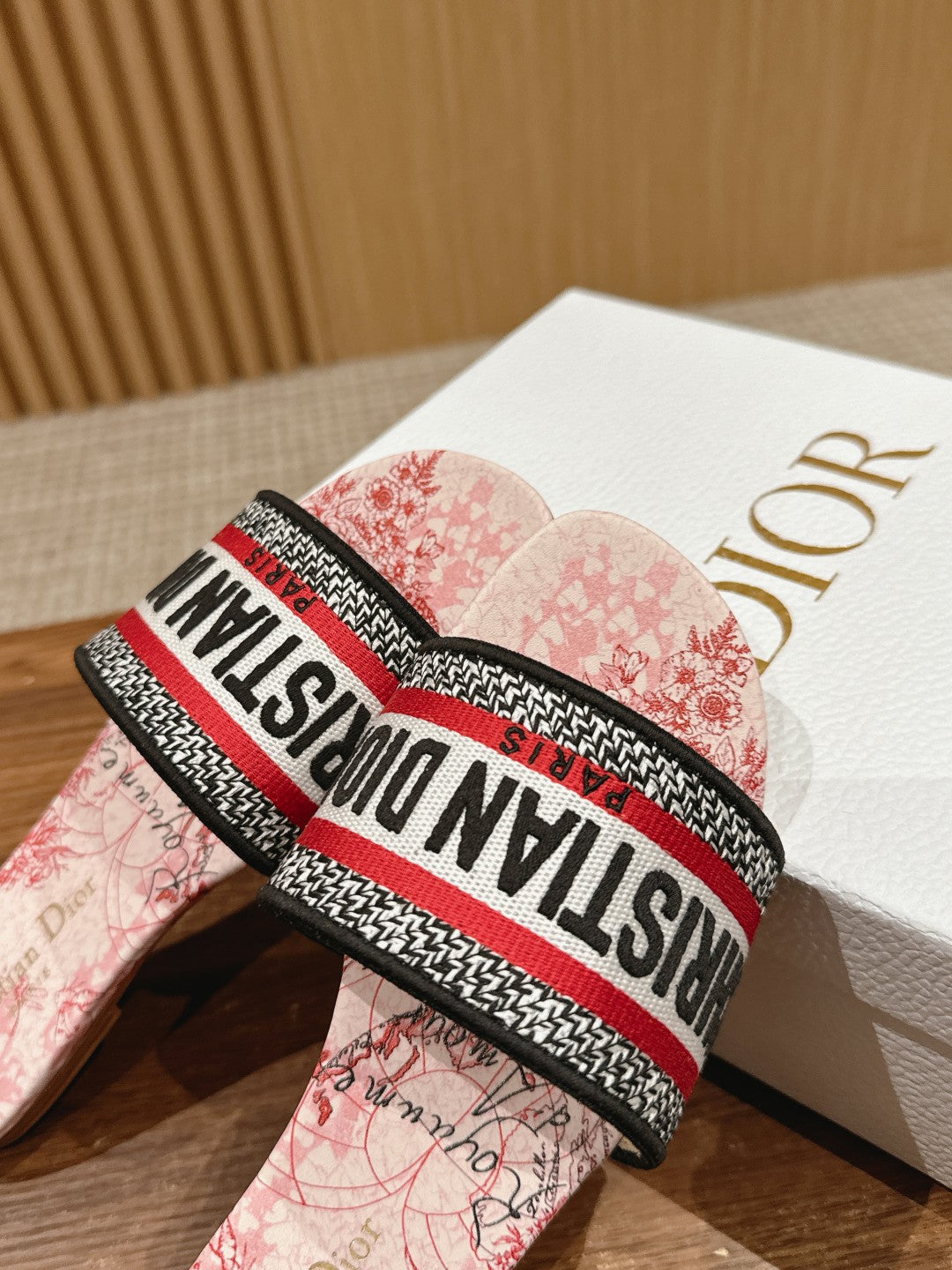 DIOR 26S SLIDE SANDALS IN RED TOILE PRINT LOGO STRAP mysite