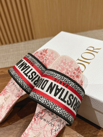DIOR 26S SLIDE SANDALS IN RED TOILE PRINT LOGO STRAP mysite