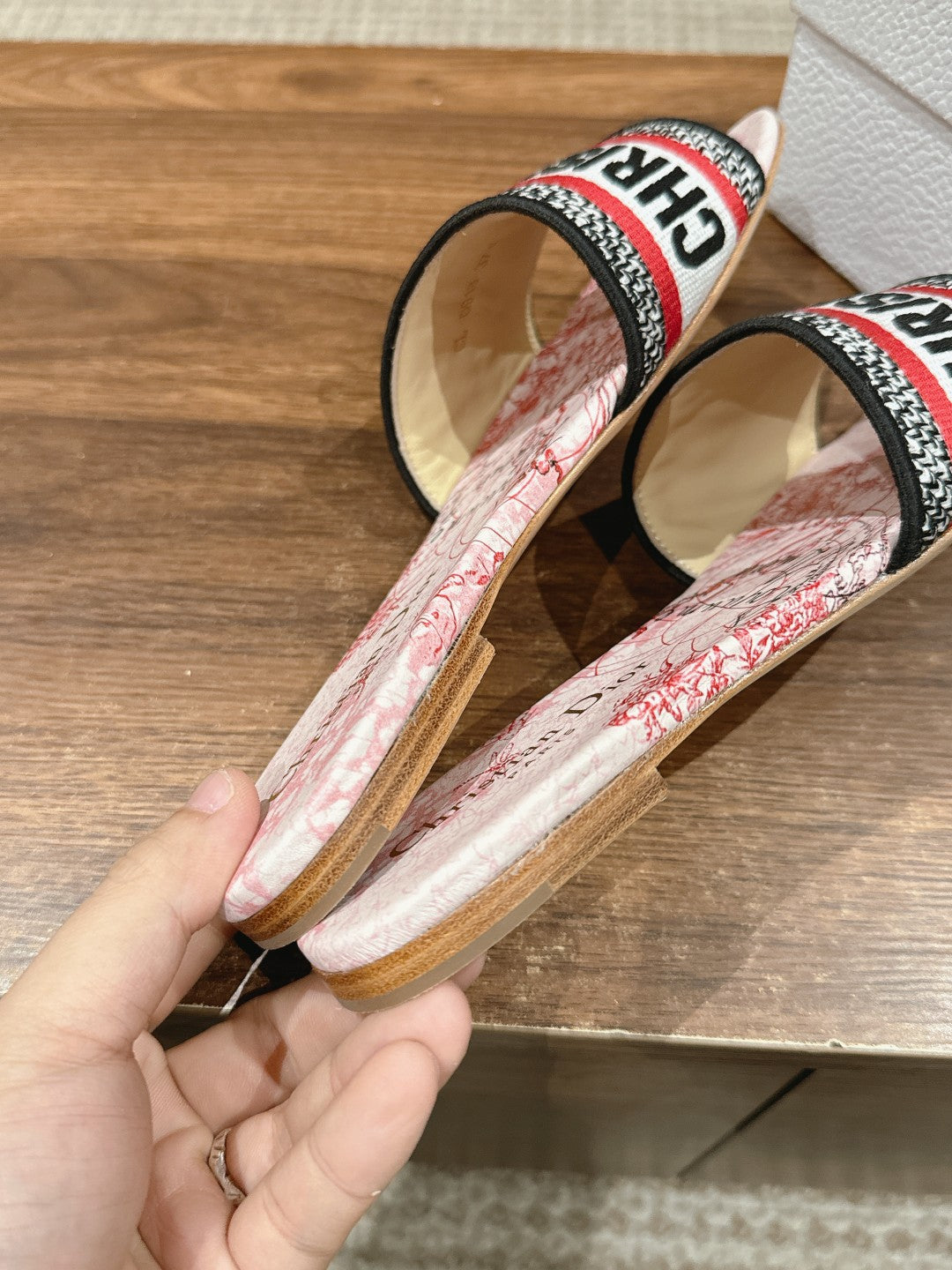 DIOR 26S SLIDE SANDALS IN RED TOILE PRINT LOGO STRAP mysite