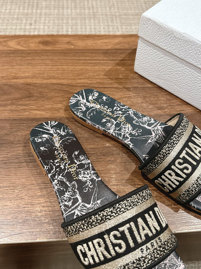 26S SLIDE SANDALS IN BLACK TOILE DE JOUY LOGO mysite