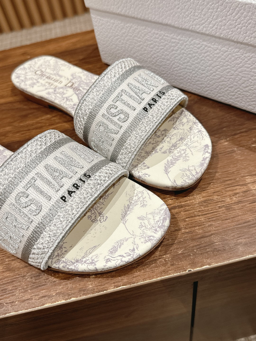 26S SLIDE SANDALS IN GREY TOILE DE JOUY LOGO mysite