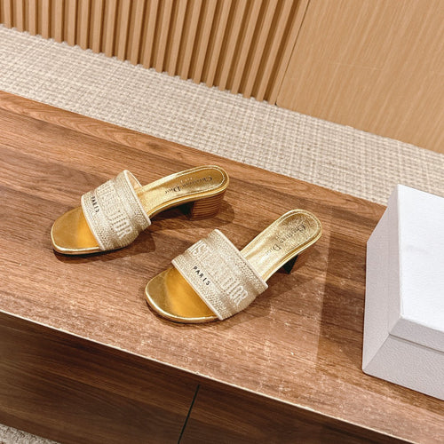 DIOR 26S D-CLUB EMBROIDERED HEELED SLIDES IN GOLD mysite