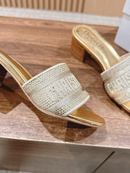 DIOR 26S D-CLUB EMBROIDERED HEELED SLIDES IN GOLD mysite