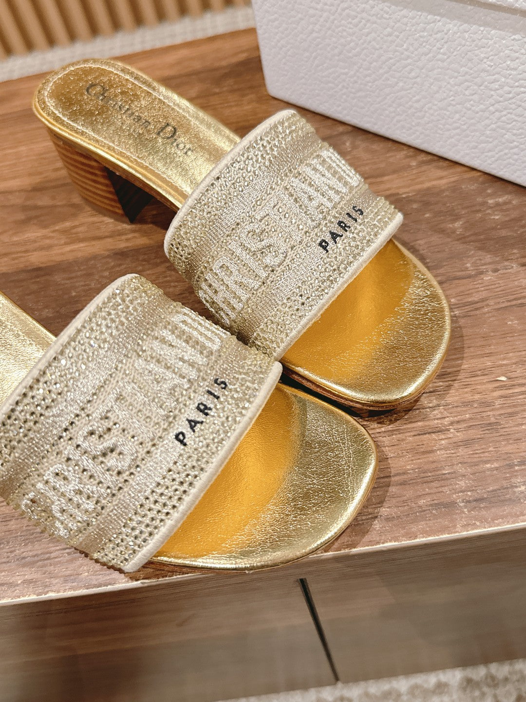 DIOR 26S D-CLUB EMBROIDERED HEELED SLIDES IN GOLD mysite