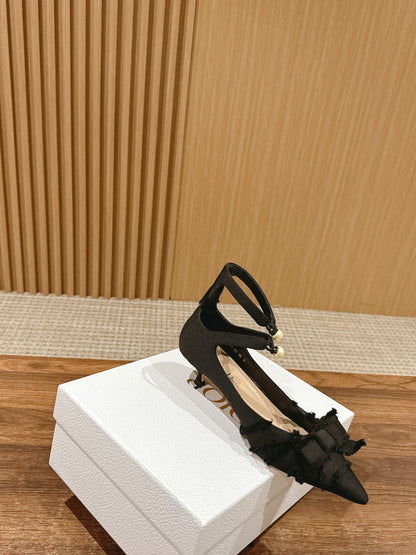 DIOR ADIORABLE HIGH HEEL 25S IN BLACK FABRIC WITH PEARL DETAILING mysite