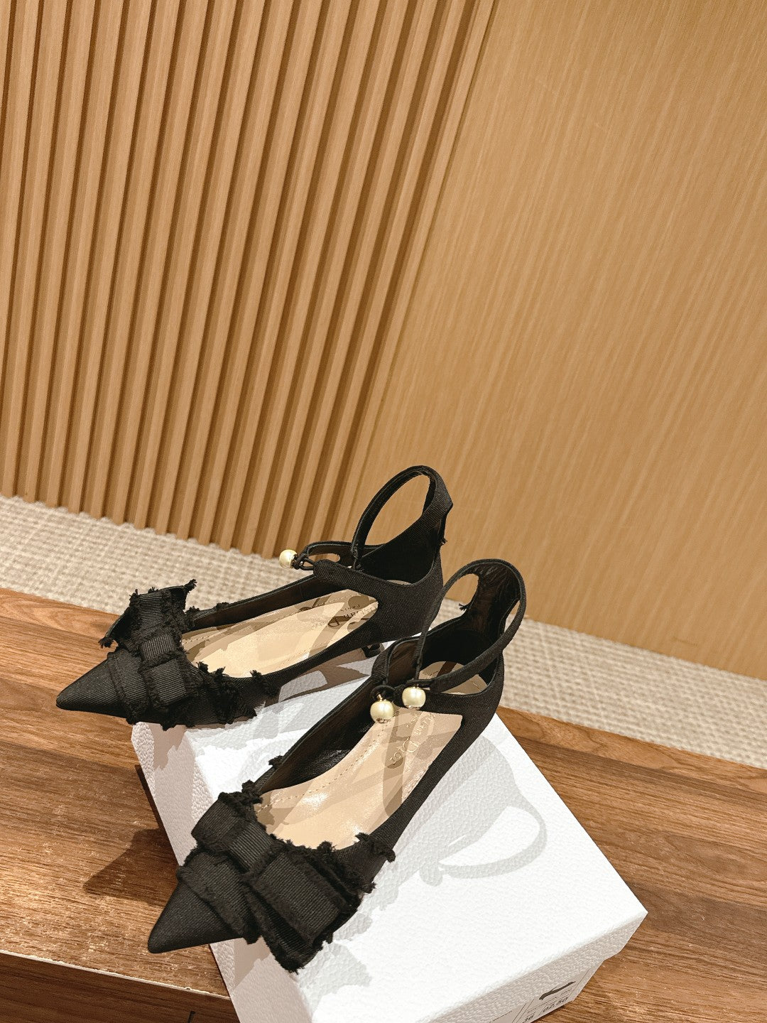 DIOR ADIORABLE HIGH HEEL 25S IN BLACK FABRIC WITH PEARL DETAILING mysite