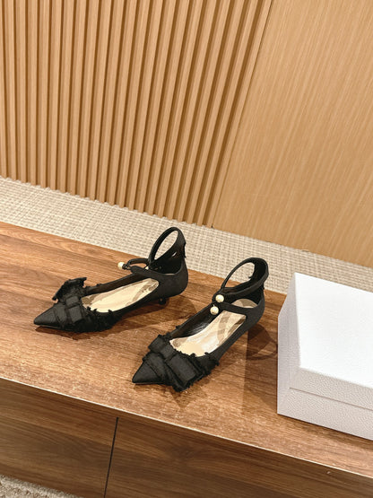 DIOR ADIORABLE HIGH HEEL 25S IN BLACK FABRIC WITH PEARL DETAILING mysite