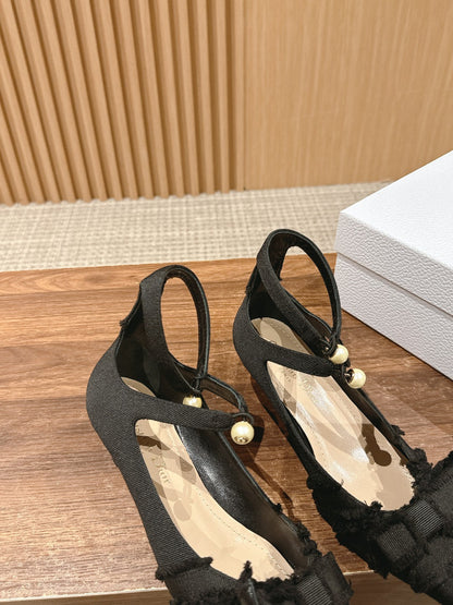 DIOR ADIORABLE HIGH HEEL 25S IN BLACK FABRIC WITH PEARL DETAILING mysite