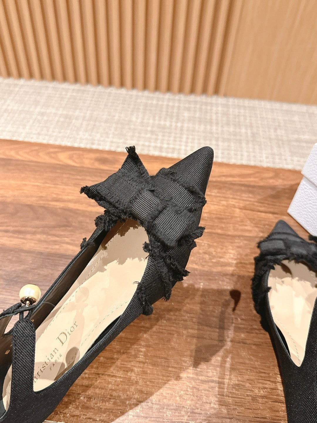 DIOR ADIORABLE HIGH HEEL 25S IN BLACK FABRIC WITH PEARL DETAILING mysite