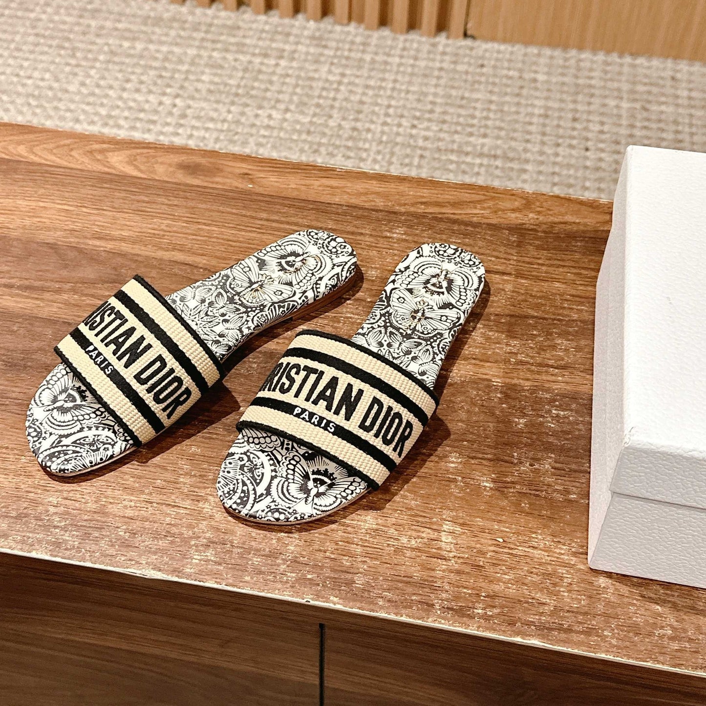 26S D-CLUB EMBROIDERED SLIDES IN BLACK TOILE DE JOUY mysite