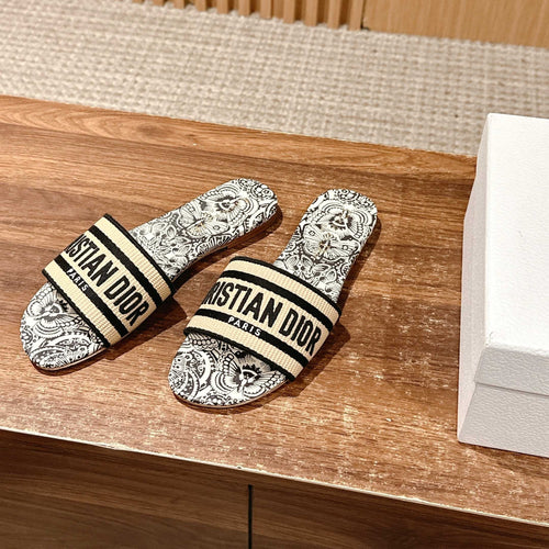 26S D-CLUB EMBROIDERED SLIDES IN BLACK TOILE DE JOUY mysite