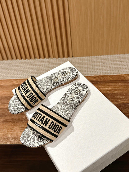 26S D-CLUB EMBROIDERED SLIDES IN BLACK TOILE DE JOUY mysite