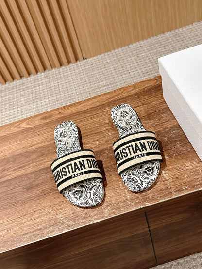 26S D-CLUB EMBROIDERED SLIDES IN BLACK TOILE DE JOUY mysite
