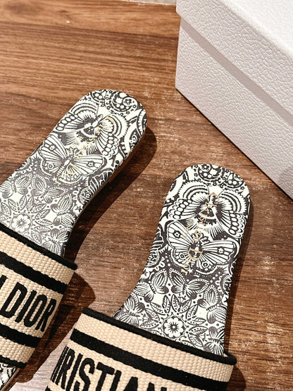 26S D-CLUB EMBROIDERED SLIDES IN BLACK TOILE DE JOUY mysite