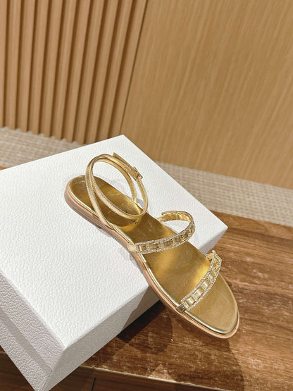 TWO-STRAP RHINESTONE SANDALS IN GOLD LAMBSKIN mysite