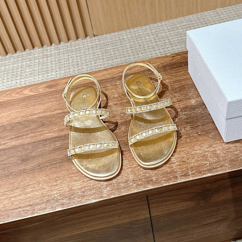 TWO-STRAP RHINESTONE SANDALS IN GOLD LAMBSKIN mysite