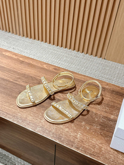 TWO-STRAP RHINESTONE SANDALS IN GOLD LAMBSKIN mysite