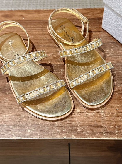 TWO-STRAP RHINESTONE SANDALS IN GOLD LAMBSKIN mysite