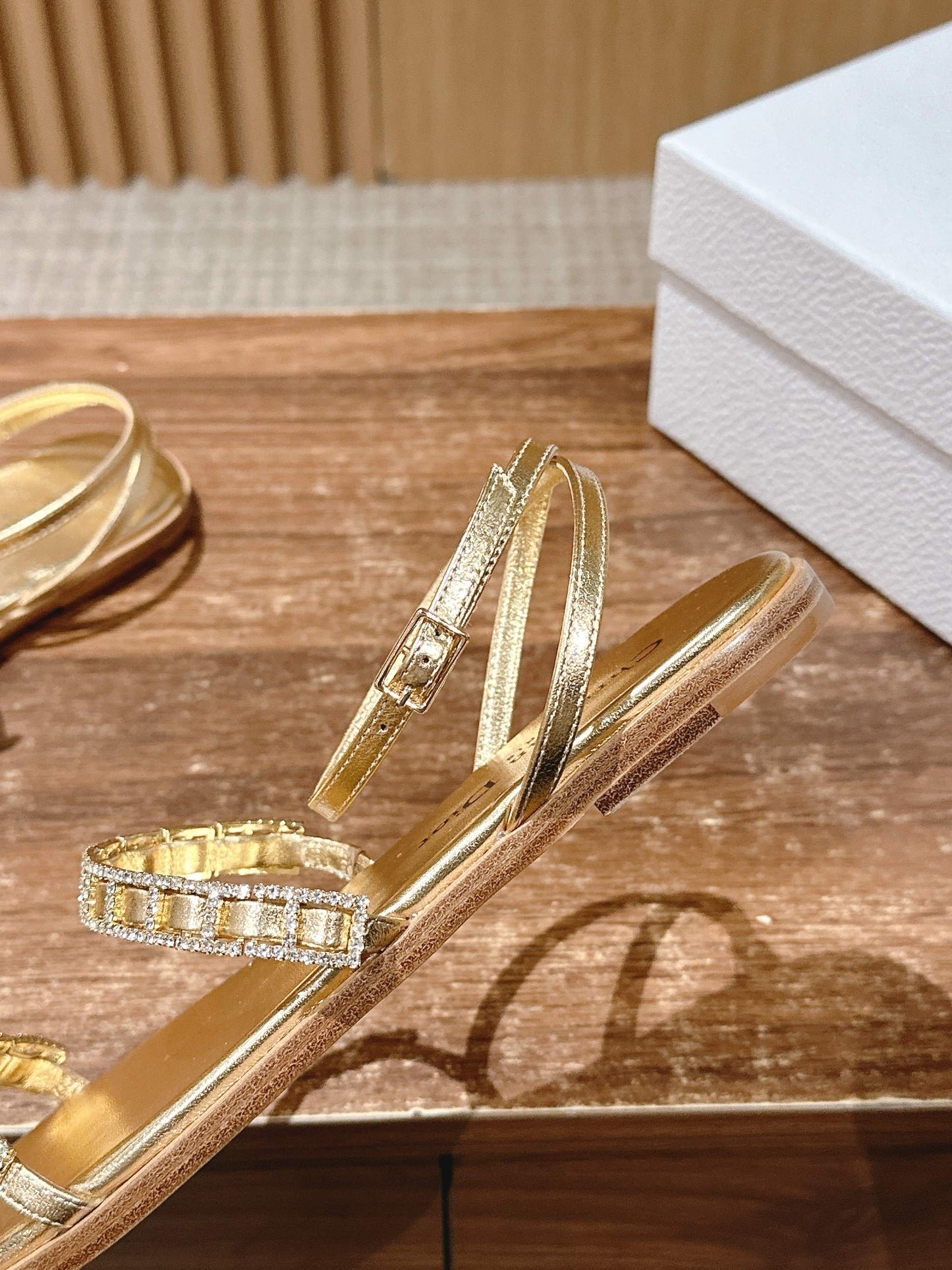TWO-STRAP RHINESTONE SANDALS IN GOLD LAMBSKIN mysite