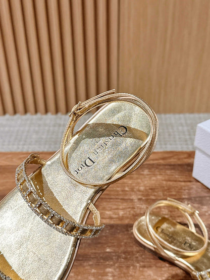 TWO-STRAP RHINESTONE SANDALS IN GOLD LAMBSKIN mysite