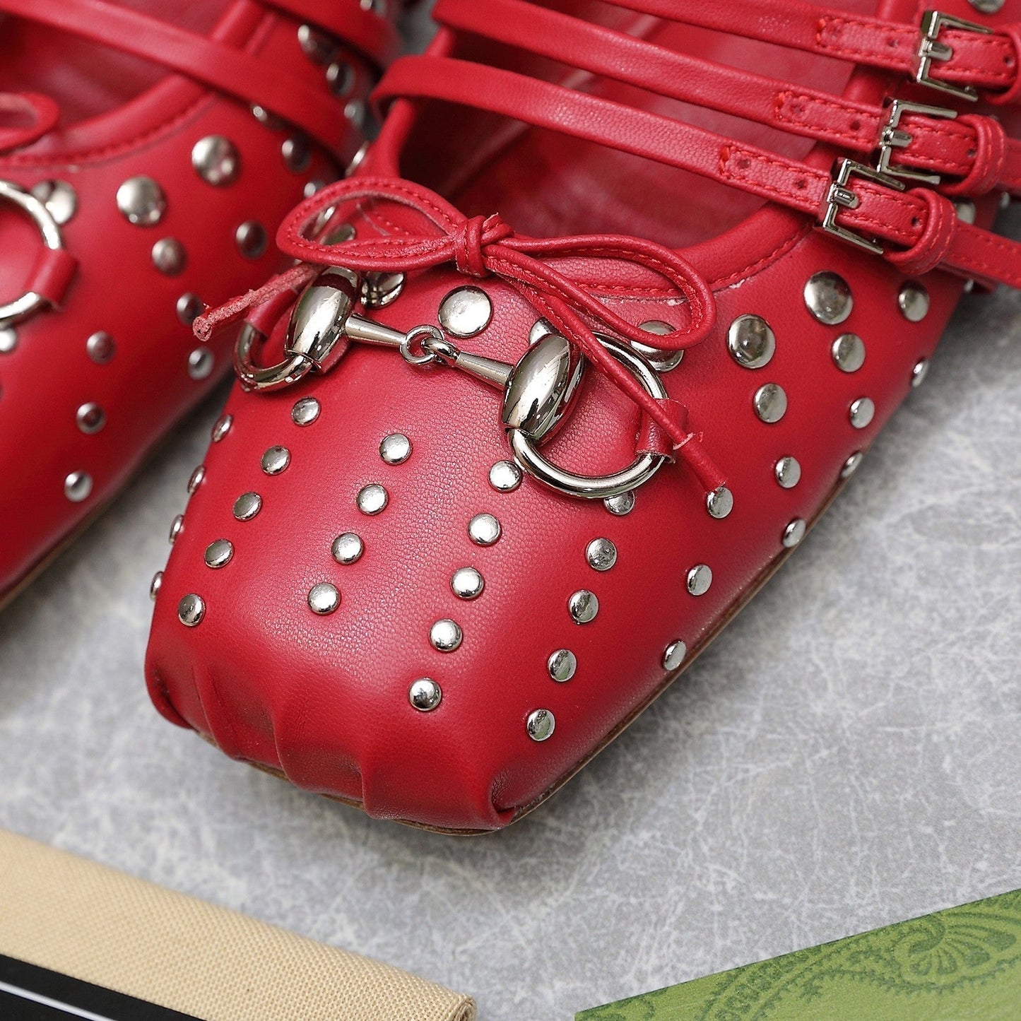 GG HORSEBIT BALLET FLAT RED HORIZONTAL STRAPS LAMBSKIN mysite