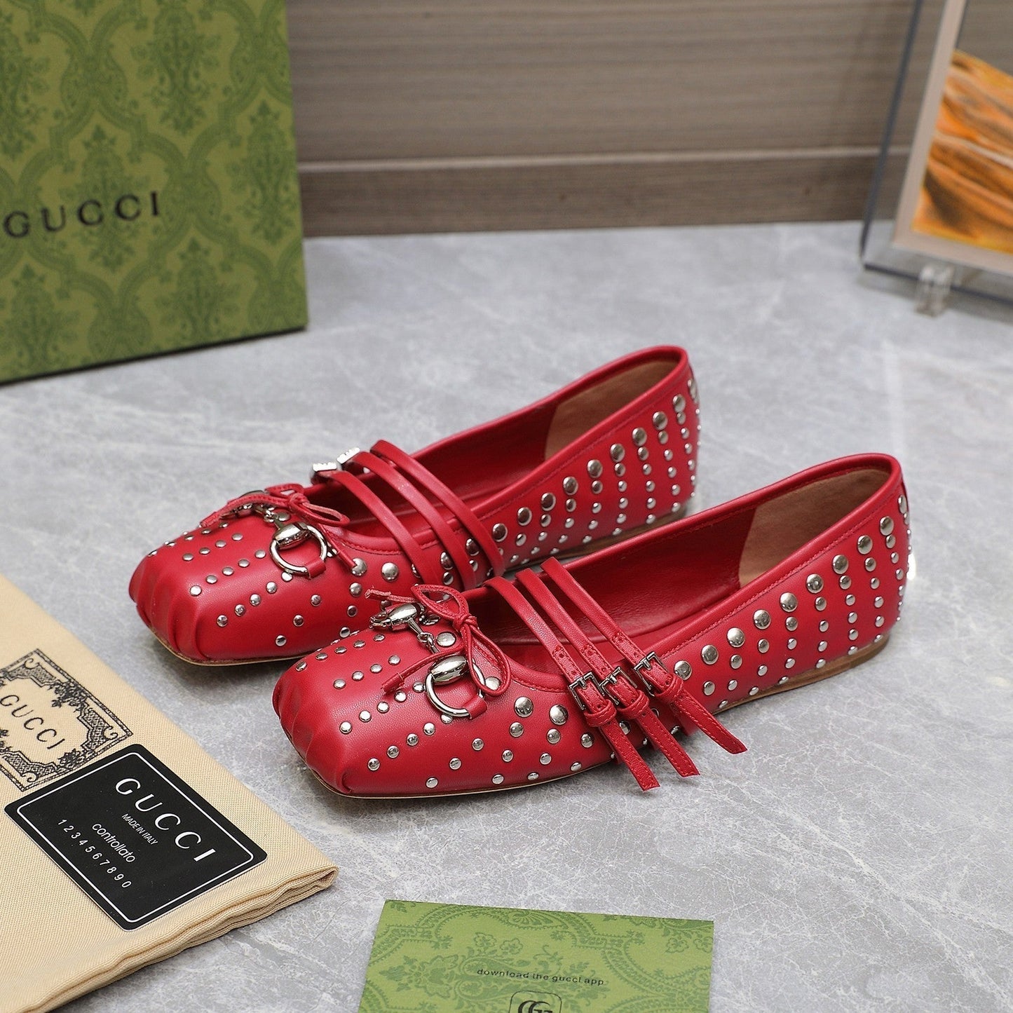 GG HORSEBIT BALLET FLAT RED HORIZONTAL STRAPS LAMBSKIN mysite