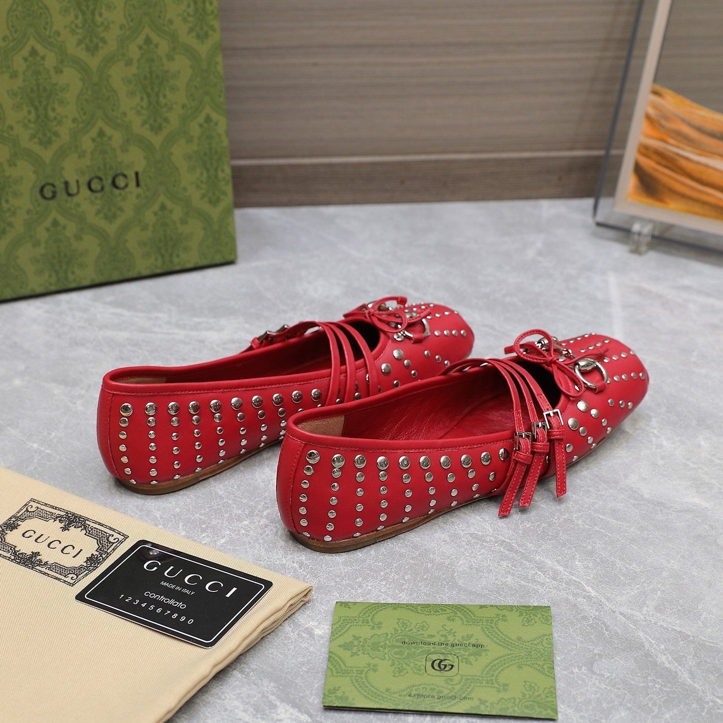 GG HORSEBIT BALLET FLAT RED HORIZONTAL STRAPS LAMBSKIN mysite