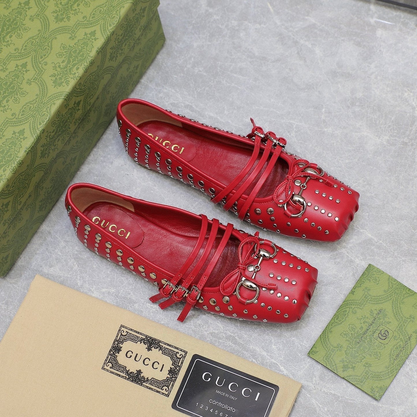 GG HORSEBIT BALLET FLAT RED HORIZONTAL STRAPS LAMBSKIN mysite