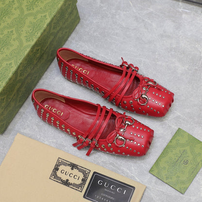 GG HORSEBIT BALLET FLAT RED HORIZONTAL STRAPS LAMBSKIN mysite