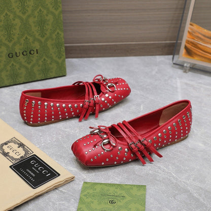GG HORSEBIT BALLET FLAT RED HORIZONTAL STRAPS LAMBSKIN mysite
