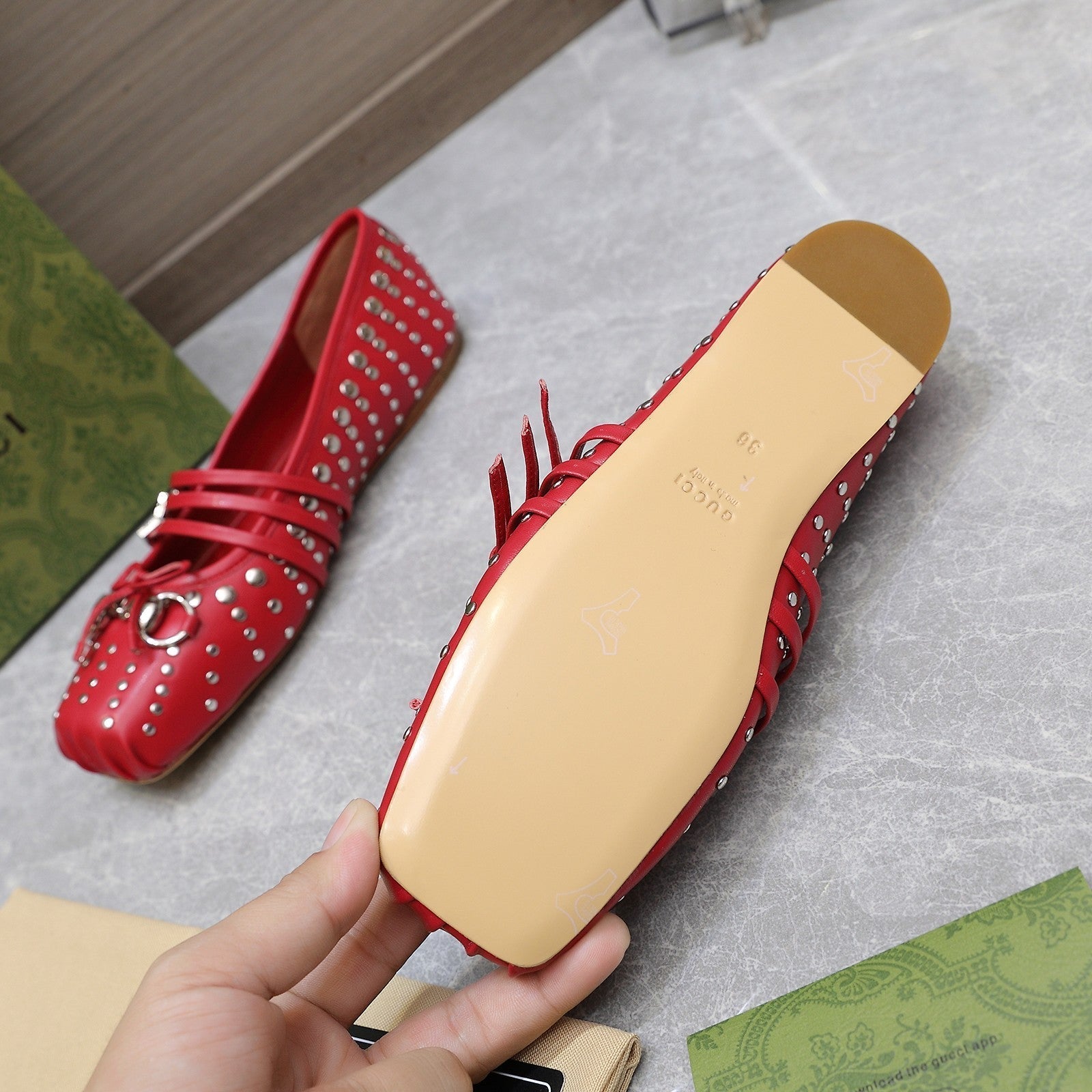 GG HORSEBIT BALLET FLAT RED HORIZONTAL STRAPS LAMBSKIN mysite