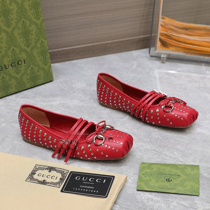 GG HORSEBIT BALLET FLAT RED HORIZONTAL STRAPS LAMBSKIN mysite