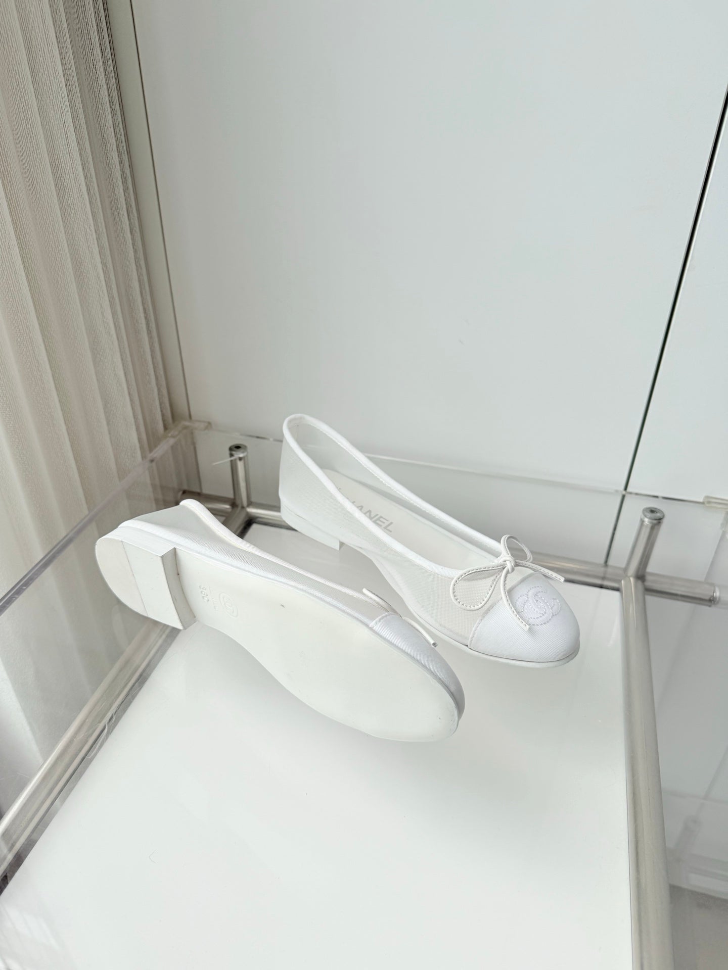 26S BALLET FLATS IN WHITE MESH TOE CAP AND BOW mysite