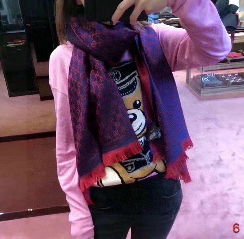 SCARF 180 CM IN VIOLET PURPLE GG PATTERN MONOGRAM WOOL 407526 mysite