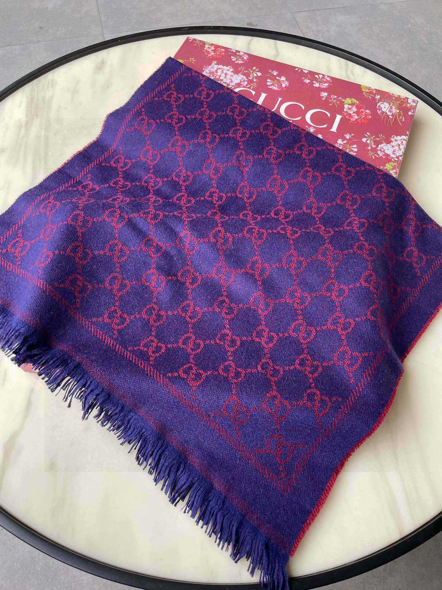 SCARF 180 CM IN VIOLET PURPLE GG PATTERN MONOGRAM WOOL 407526 mysite