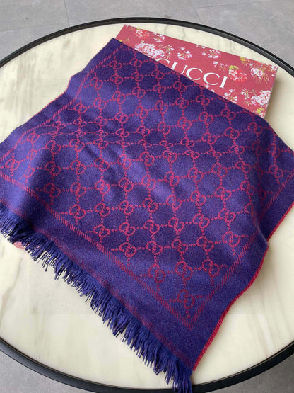 SCARF 180 CM IN VIOLET PURPLE GG PATTERN MONOGRAM WOOL 407526 mysite