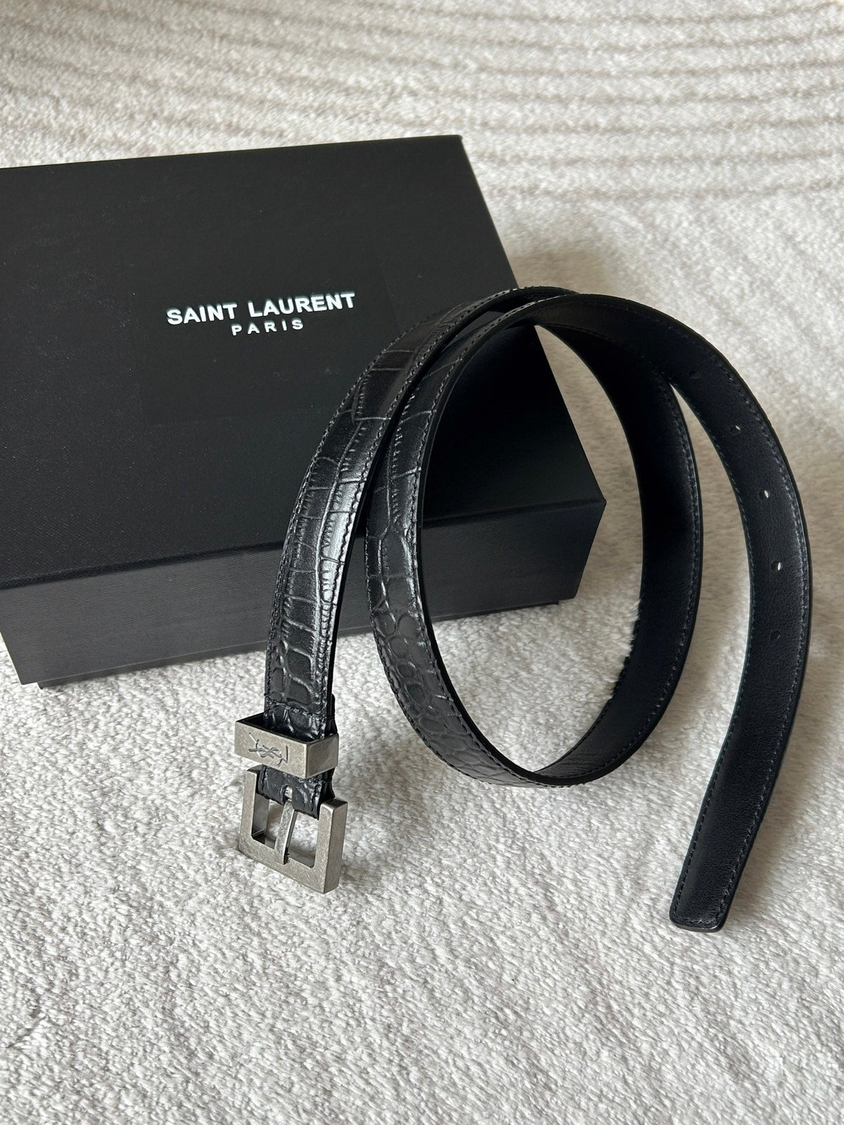 YSL 25S BELT 20 MM IN BLACK EMBOSSED CALFSKIN 543673 mysite