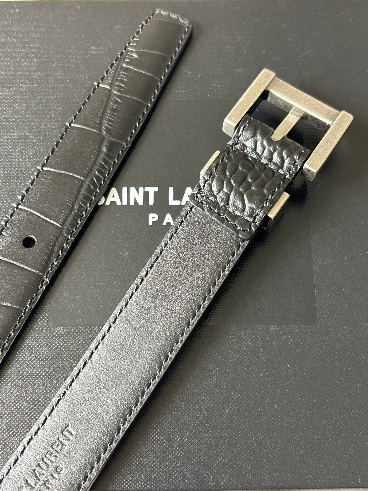 YSL 25S BELT 20 MM IN BLACK EMBOSSED CALFSKIN 543673 mysite