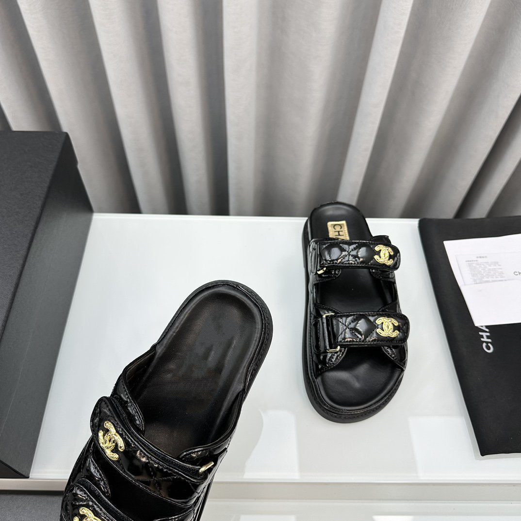 DAD SANDALS BLACK PATENT LAMBSKIN MULES mysite