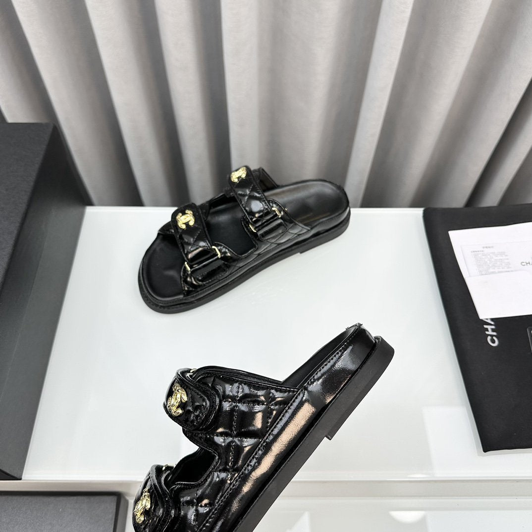 DAD SANDALS BLACK PATENT LAMBSKIN MULES mysite
