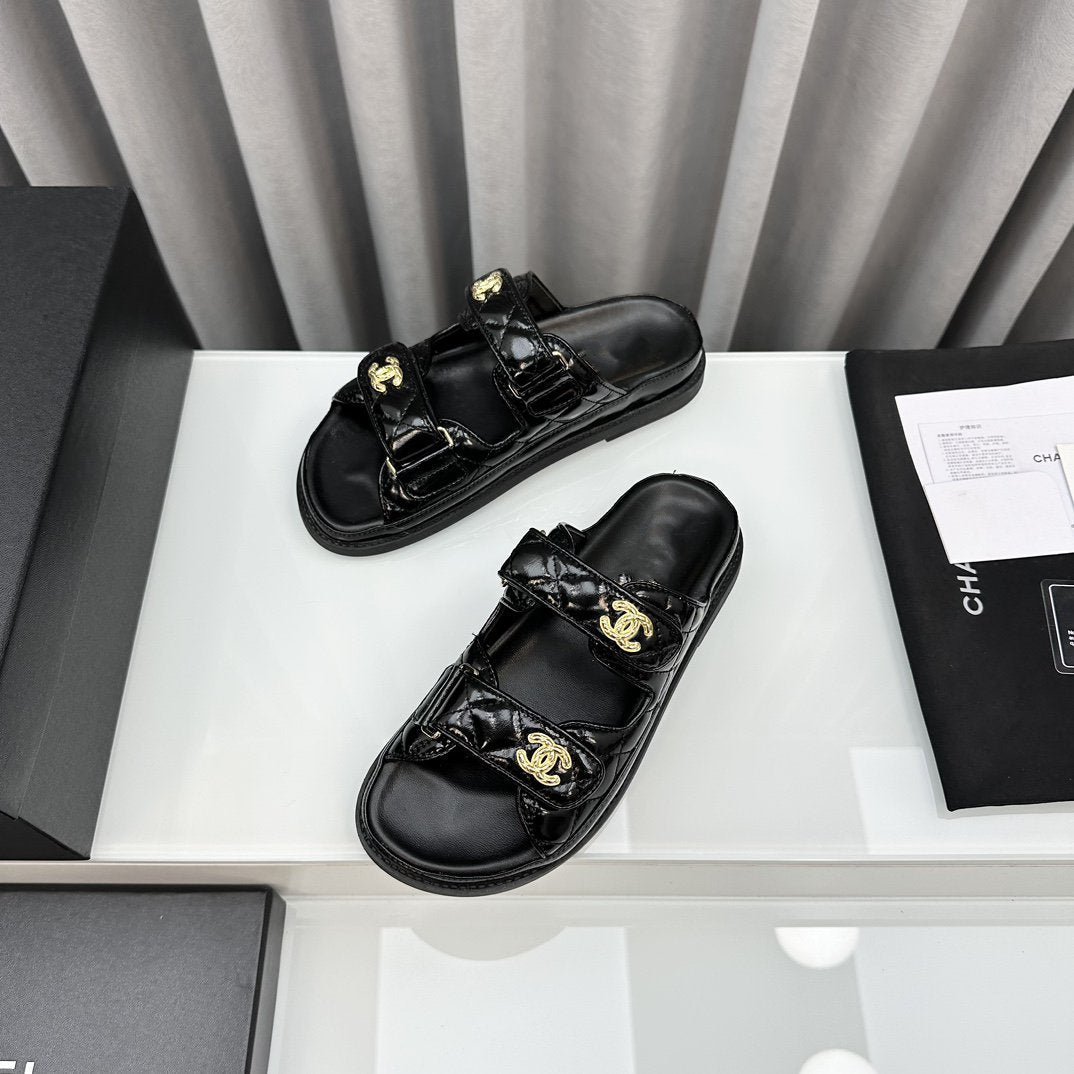DAD SANDALS BLACK PATENT LAMBSKIN MULES mysite