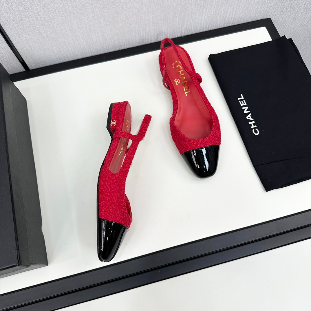 SLINGBACK ROSE RED TWEED AND BLACK CALFSKIN mysite
