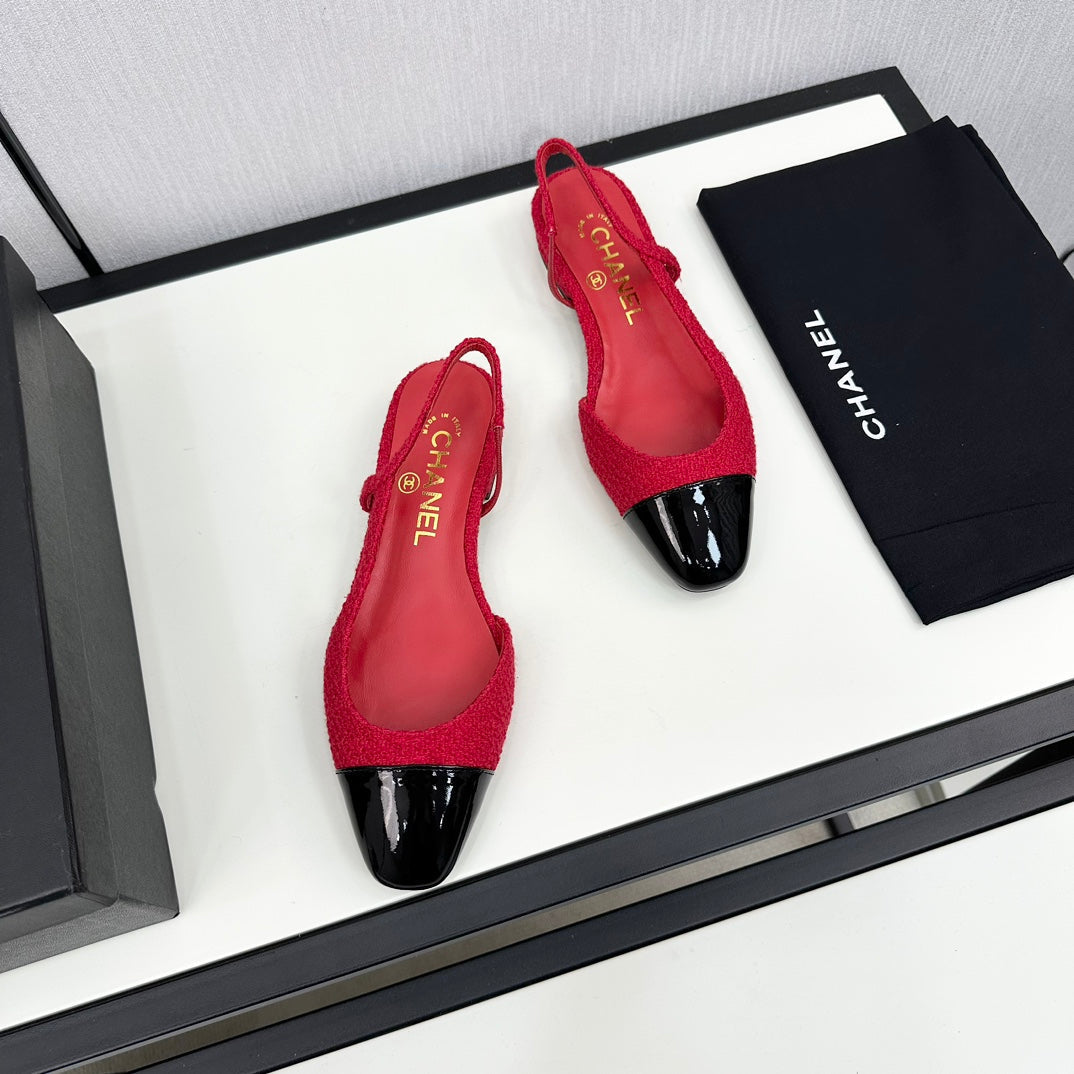 SLINGBACK ROSE RED TWEED AND BLACK CALFSKIN mysite