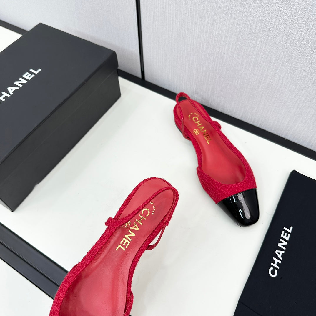 SLINGBACK ROSE RED TWEED AND BLACK CALFSKIN mysite