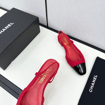 SLINGBACK ROSE RED TWEED AND BLACK CALFSKIN mysite