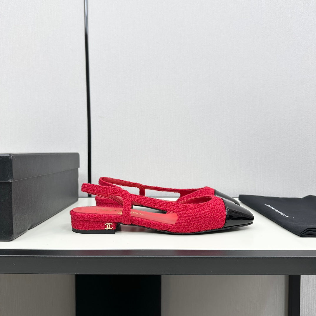 SLINGBACK ROSE RED TWEED AND BLACK CALFSKIN mysite